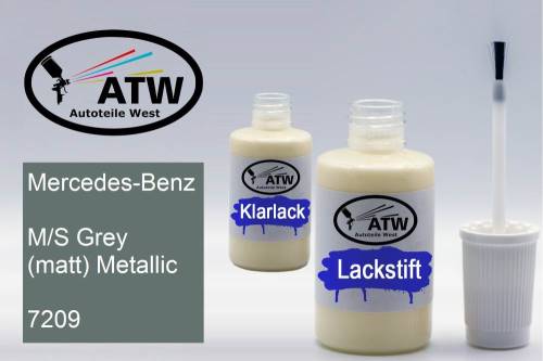 Mercedes-Benz, M/S Grey (matt) Metallic, 7209: 20ml Lackstift + 20ml Klarlack - Set, von ATW Autoteile West.